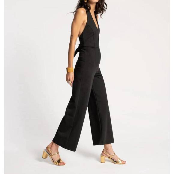NEW FRANCES VALENTINE babe halter jumpsuit in black - Picture 2 of 4